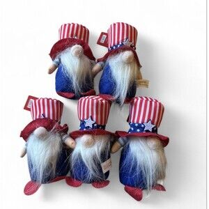 NWT Lot 5 Patriotic 4th of July Gnomes 7" Red White & Blue Stars & Stripes